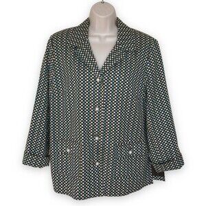 RQT Brown Embroidered White Aqua Polka Dot Pearl Button Jacket Women Size 14
